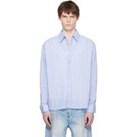 COOR Blue Semi-Overfit Wrinkle Stripe Shirt 261254M192010