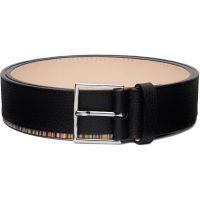 Paul Smith Black Signature Stripe Edge Leather Belt 261260M131003