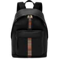 Paul Smith Black Leather Signature Stripe Trim Backpack 261260M166002