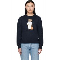 Ralph Lauren Purple Label Navy Polo Bear Silk-Linen Sweater 261261M201006