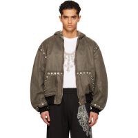 We11done Gray Studded Hooded Bomber Jacket 261327M175000