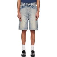 We11done Blue Embroidery Washed Denim Shorts 261327M193006