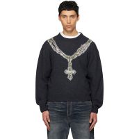 We11done Gray Cross Necklace Sweater 261327M201004
