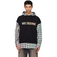 Black WE11DONE Patchwork Layered Hoodie 261327M202008