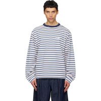 White & Blue We11done Stripe Long-Sleeve T-shirt 261327M213000
