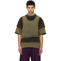 We11done Green & Brown Triple Layered Washed T-shirt 261327M213030