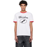 We11done White Cursive Logo Fitted Ringer T-shirt 261327M213031