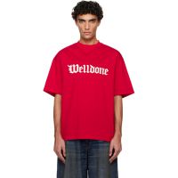 We11done Red Gothic Logo T-shirt 261327M213046
