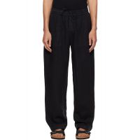Merz b. Schwanen Black Drawstring Workers Linen Trousers 261328M191005