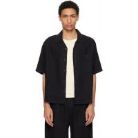 Merz b. Schwanen Black Linen Bowling Shirt 261328M192002