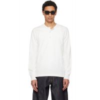 Merz b. Schwanen White 2M06 Mid-Century Machine Refined Fit Long Sleeve Henley 261328M211000