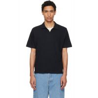 Merz b. Schwanen Black Linen-Cotton Relaxed Fit Polo 261328M212007