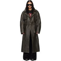 LUU DAN Khaki Bastard Military Leather Trench Coat 261331M181002