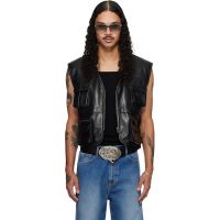 LUU DAN Black Cargo Faux-Leather Vest 261331M185000