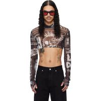 LUU DAN Black Masked Mesh Crop Top 261331M205000