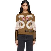Chloe Brown Crew-Neck Logo Wool Knit Sweater 261338F096001
