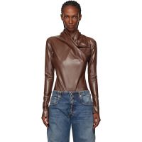 Mugler Brown Latex Scarf Bodysuit 261345F358008