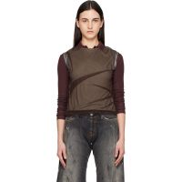 Andersson Bell Brown Layered Mesh Tuck & Dart Top 261375F111001