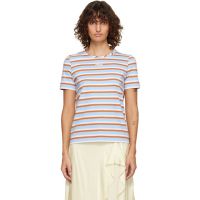 Marni Blue & Brown Striped Cotton T-shirt 261379F110013