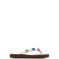 Marni White & Brown Crystal Flip-Flops 261379F124007