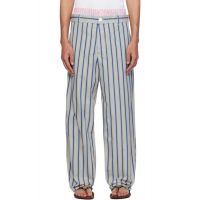 Marni Blue & Yellow Striped Poplin Trompe LOeil Effect Trousers 261379M191009