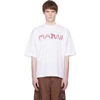 White Flocked Marni Animal Alphabet Logo T-shirt 261379M213005