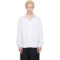 Maison Kitsune White & Blue Striped Casual Shirt 261389M192002