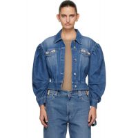 Simone Rocha Blue Embellished Sculpted Draped Sleeve Denim Jacket 261405F060000