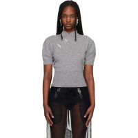 Simone Rocha Gray Embellished Mandarin Collar Cashmere Sweater 261405F099001