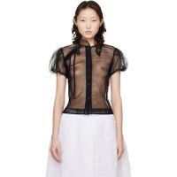 Simone Rocha Black Embellished Sheer Offset Fragment Collar Shirt 261405F109002