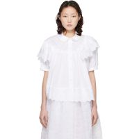 Simone Rocha White Cropped Puff Sleeve Ruffle Frill Shirt 261405F109003