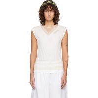 Simone Rocha White & Beige Layered Liquid Lace Trim T-shirt 261405F110004