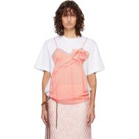 Simone Rocha White & Pink Bow Sash Slip Dress Trompe LOeil T-shirt 261405F110018