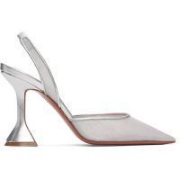 Amina Muaddi Silver Holli Mesh Sling 95 Heels 261415F122019
