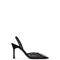 Amina Muaddi Black Camelia Lace Sling 90 Heels 261415F122031