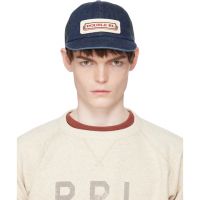 RRL Navy Logo-Patch Indigo Denim Trucker Cap 261435M139006