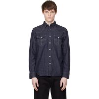 RRL Navy Slim Fit Denim Western Shirt 261435M192015