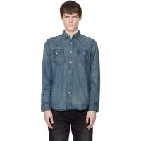 RRL Blue Slim Fit Denim Western Shirt 261435M192016