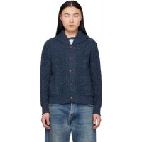 RRL Navy Aran-Knit Cotton Cardigan 261435M200000