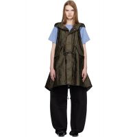 Sacai Khaki Quilted Satin Hooded Vest 261445F068003