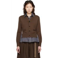 Sacai Brown Poplin & Cotton Knit Cardigan 261445F095000