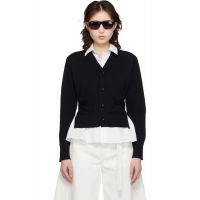 Sacai Black & White Poplin Cotton Knit Cardigan 261445F095001