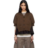 Sacai Brown Chalk Stripe & Cotton Knit Cardigan 261445F095003