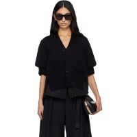 Sacai Black Chalk Stripe & Cotton Knit Cardigan 261445F095004