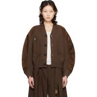 Sacai Brown Nylon Twill & Knit Cardigan 261445F095006