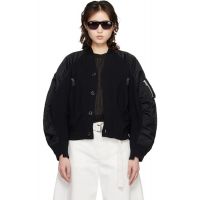 Sacai Black Nylon Twill & Knit Cardigan 261445F095008
