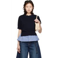 Sacai Navy & Blue Poplin Cotton Knit Sweater 261445F096000