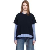 Sacai Navy Light Weight Denim & Cotton Jersey T-shirt 261445F110009