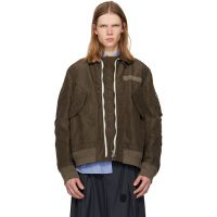 Sacai Khaki Treated Nylon Twill Bomber Jacket 261445M175008