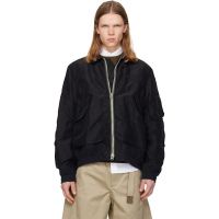 Sacai Black Treated Nylon Twill Blouson Bomber Jacket 261445M175009